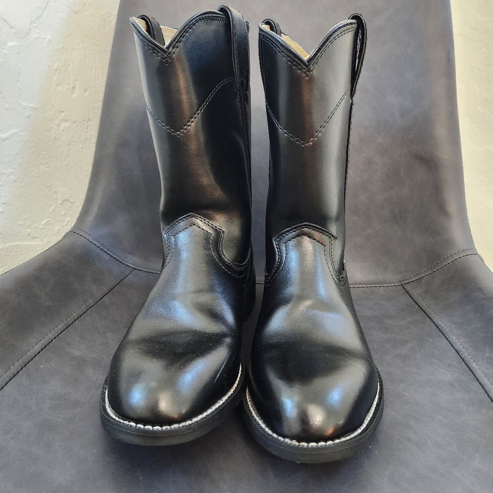 Justin basic Roper boots size mens 10D cowboy black leather country